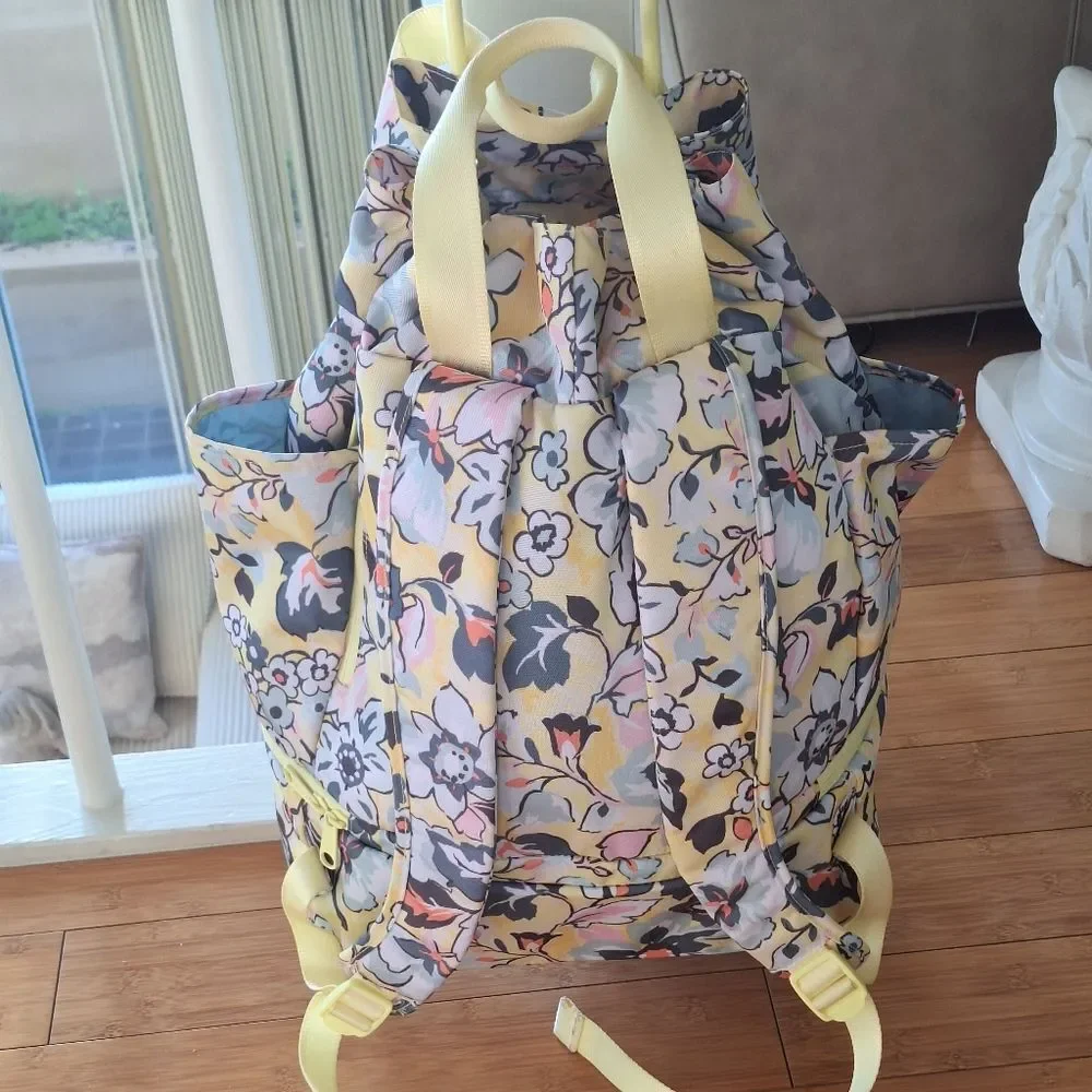 Vera Bradley Sunny Garden ReActive Backpack Sport Bag Yellow Floral Huge NWOT